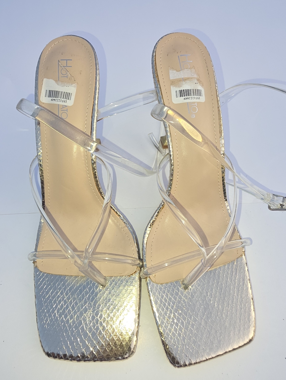 Metallic Gold Stilleto Heel Sandals Shoes Clear Ankle Straps Women 12W